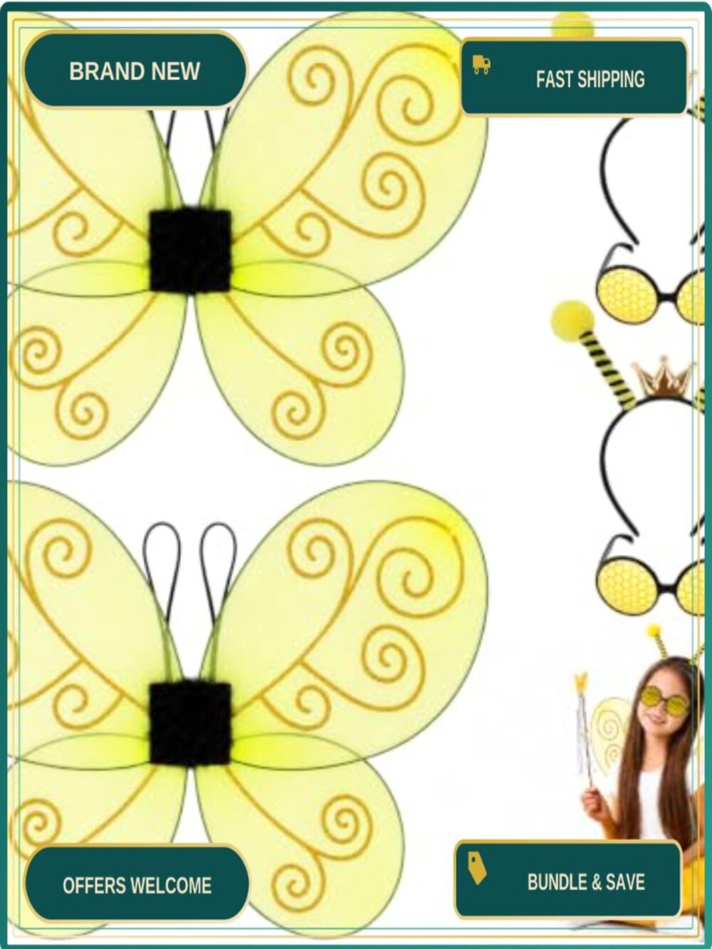 Bee Headband Wings Glasses Set Halloween Costume Accessories 6 Pack